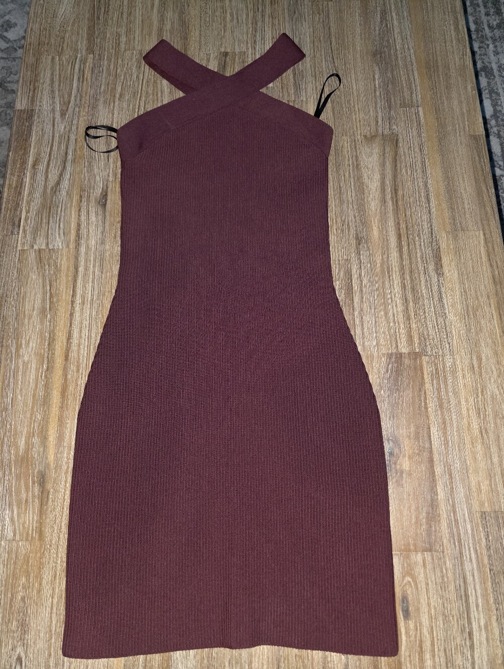 Babaton One-Shoulder Ribbed Bodycon Dress in Burgundy